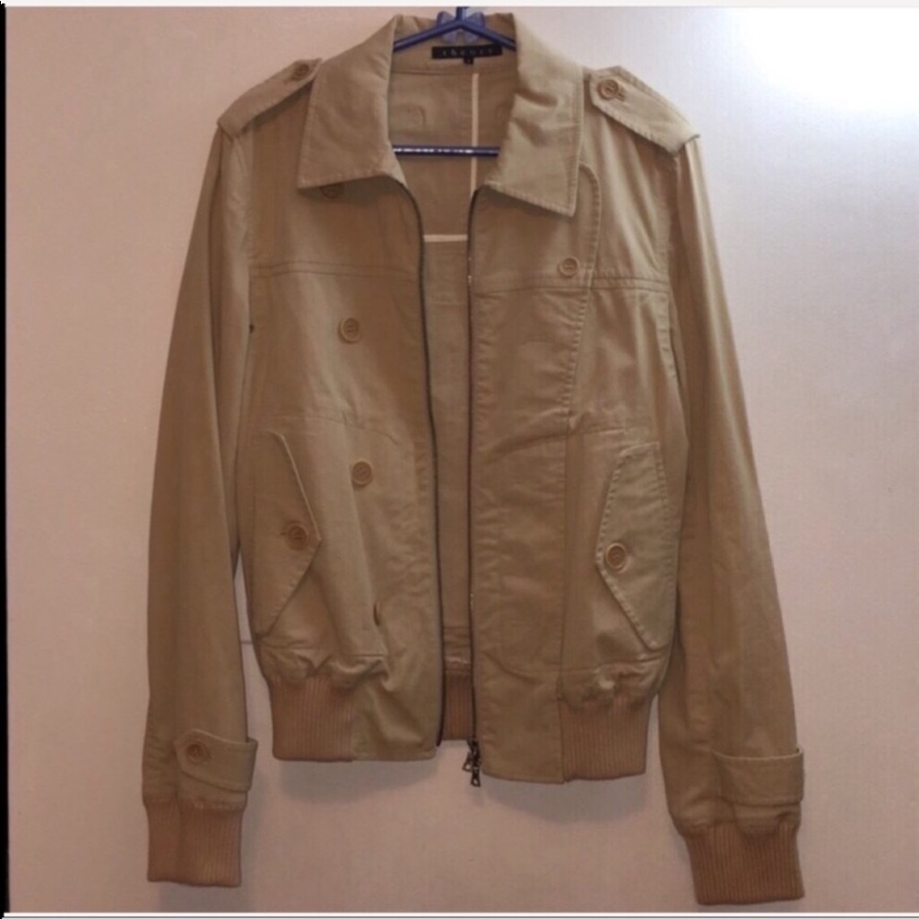 New Nwt Theory Cotton Zip Jacket Khaki Medium M